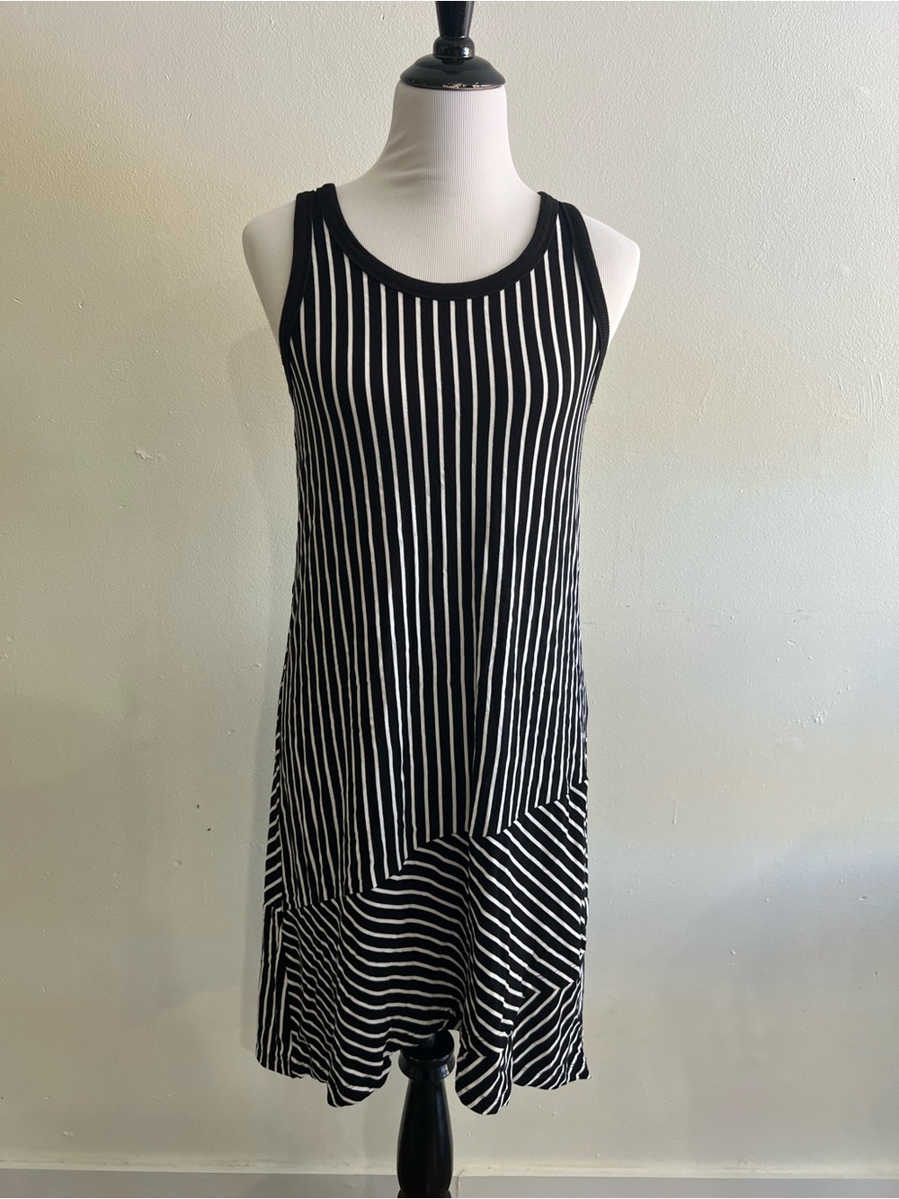 CAbi Black & White Vertical Stripe Tank Mini Dress